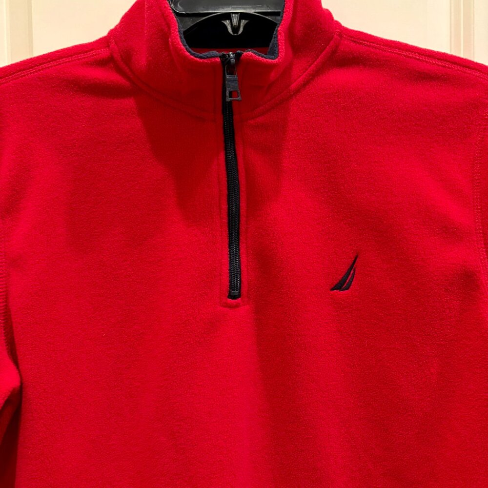 Nautica Red Fleece Pullover Quarter Zipper with Long Sleeves - Picture 2 of 9